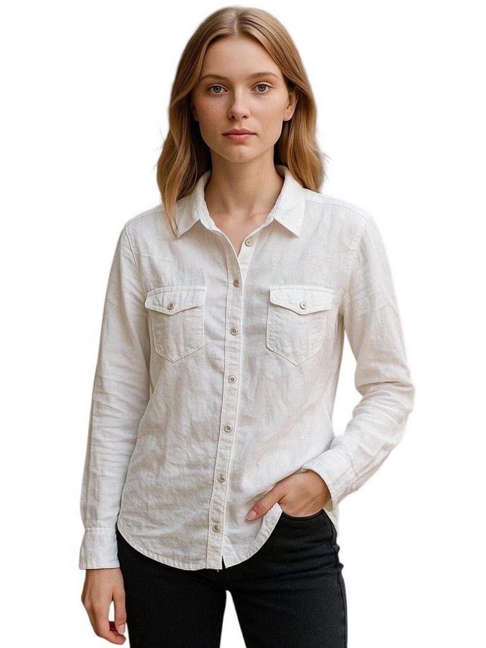 Lucky Brand 100% Linen Blouse White Size XL Caroline Bessette Kennedy Minimalist